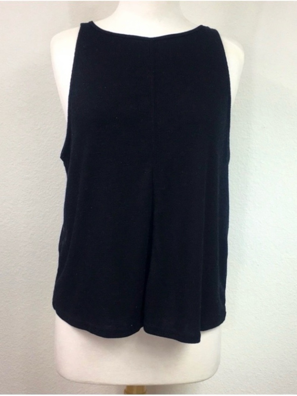 Free People Women's Black Low Back Ribbed Tank Top Size Medium Casual Beach Boho
